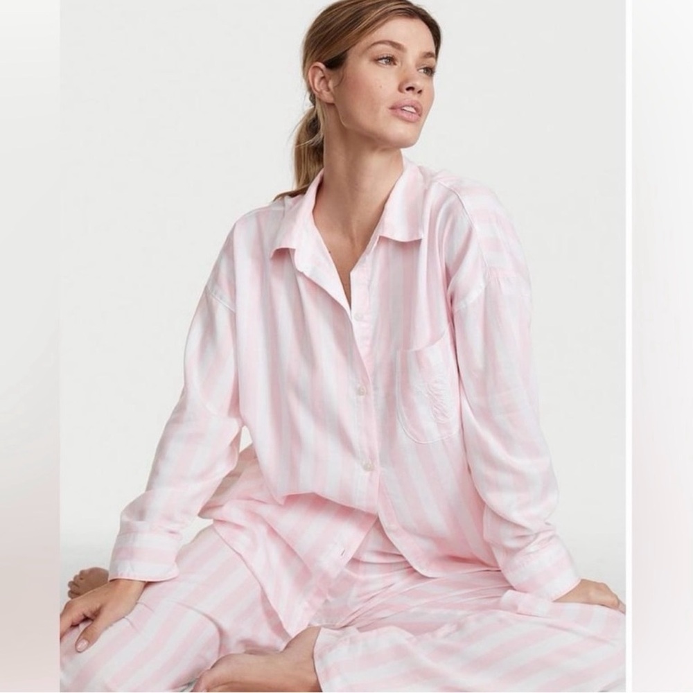 Victoria's Secret Light Pink Striped Button-Up Pajama Set